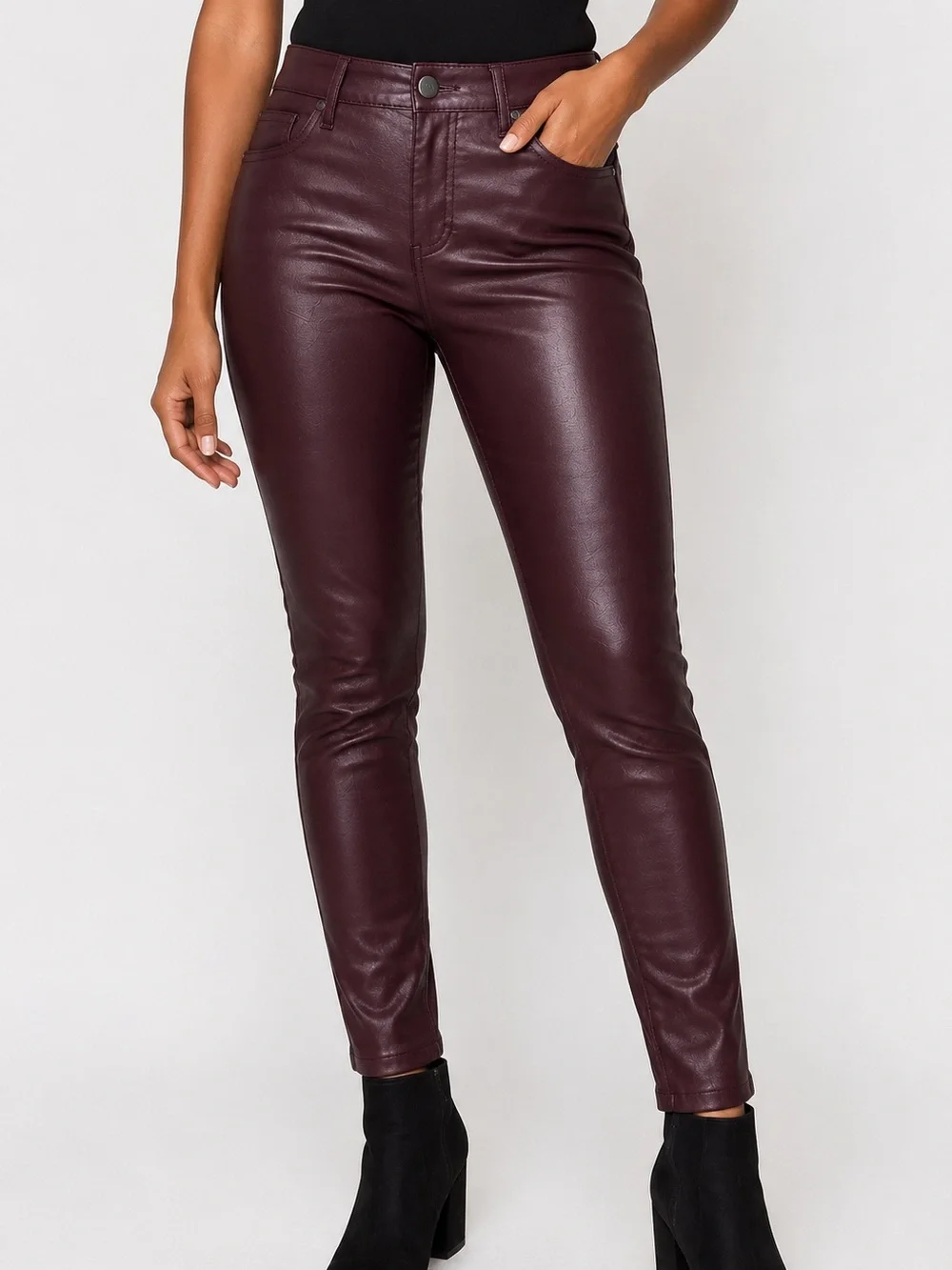 NWT a.n.a Burgundy High‎ Rise Skinny Coated Pants Size 14 Faux Leather